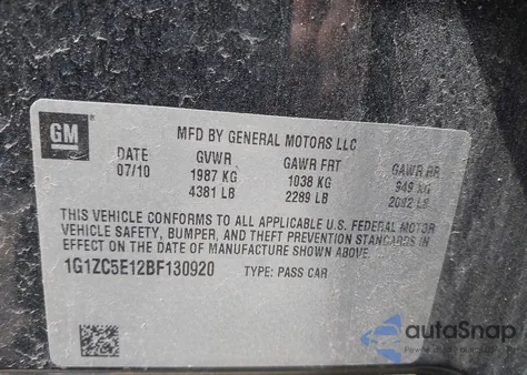 2011 Chevrolet Malibu 1Lt z USA, uszkodzony, nr VIN 1G1ZC5E12BF130920